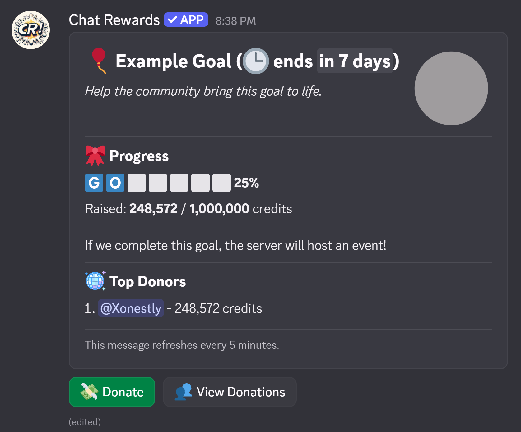Example public goal message